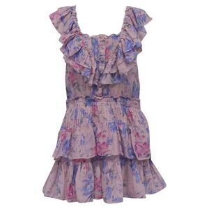 LoveShackFancy Fatima Fuffled Floral Mini Dress in Pink Cotton